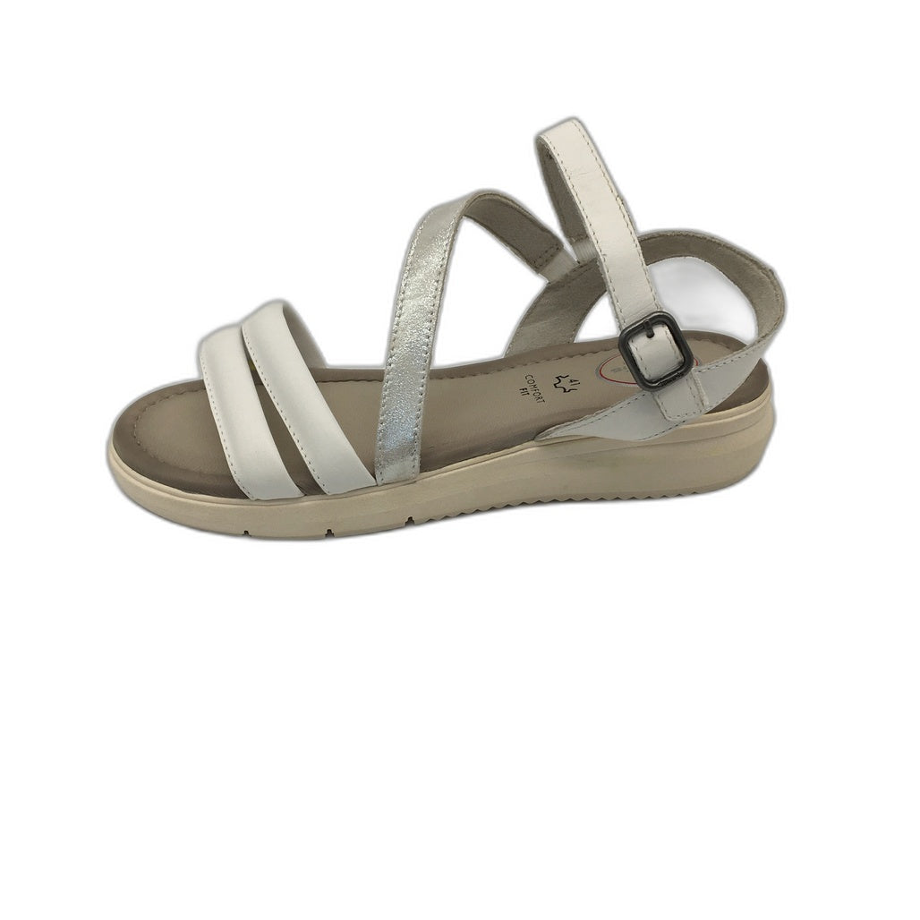 Tamaris Comfort Strappy Wedge Leather Sandals White/Silver Ladies Sz US 9.5 NEW