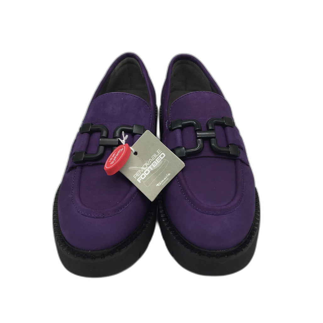 Tamaris Comfort Suede Leather Wedge Heel Loafer Purple Ladies Size US 7 NEW