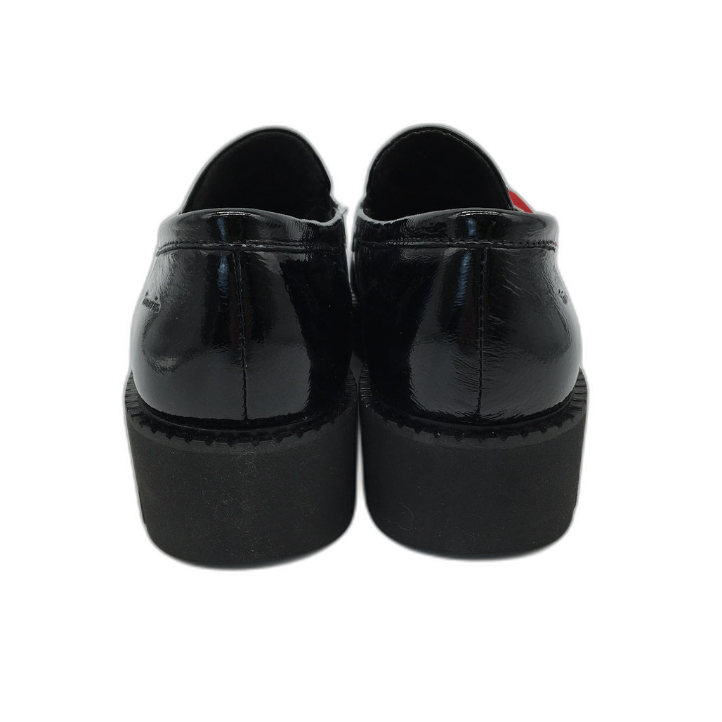 Tamaris Comfort Glossy Leather Wedge Heel Loafer Black Ladies Size US 10 NEW