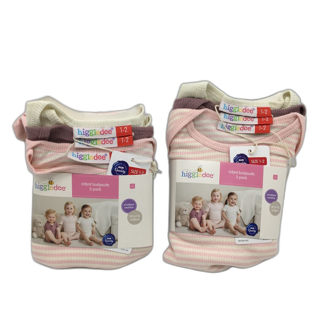 Higgledee 2 Pack 6 Pce Cotton Girls Bodysuits Baby Size 1-2 NEW