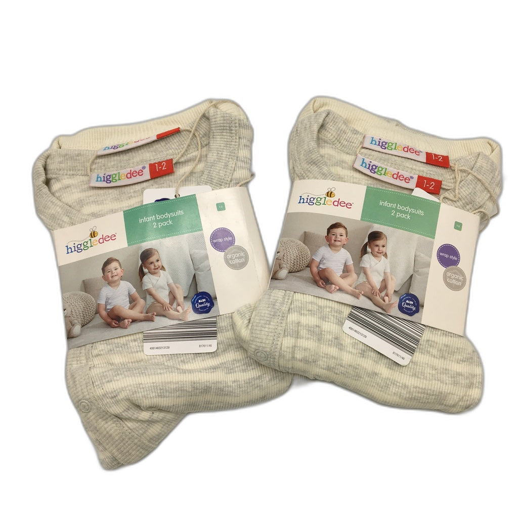 Higgledee 2 Pack 4 Pce Cotton Infant Bodysuits Baby Size 1-2 NEW