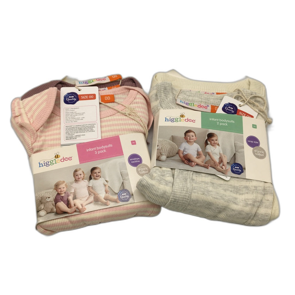 Higgledee 2 Pack 5 Pce Cotton Infant Bodysuits Baby Size 00 NEW