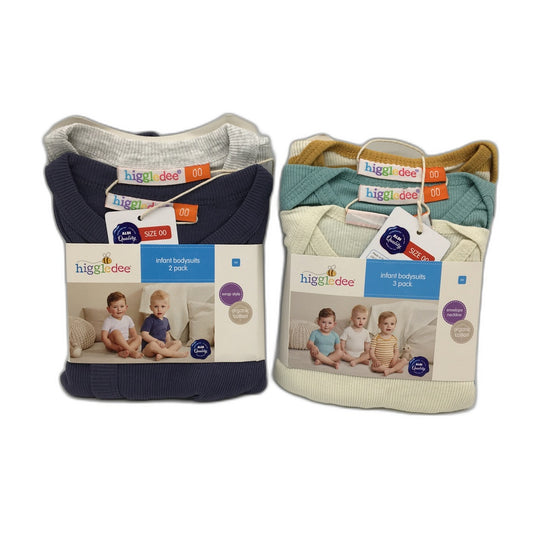 Higgledee 2 Pack 5 Piece Infant Bodysuits Baby Size 00 NEW