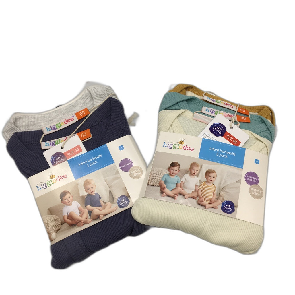 Higgledee 2 Pack 5 Piece Infant Bodysuits Baby Size 00 NEW