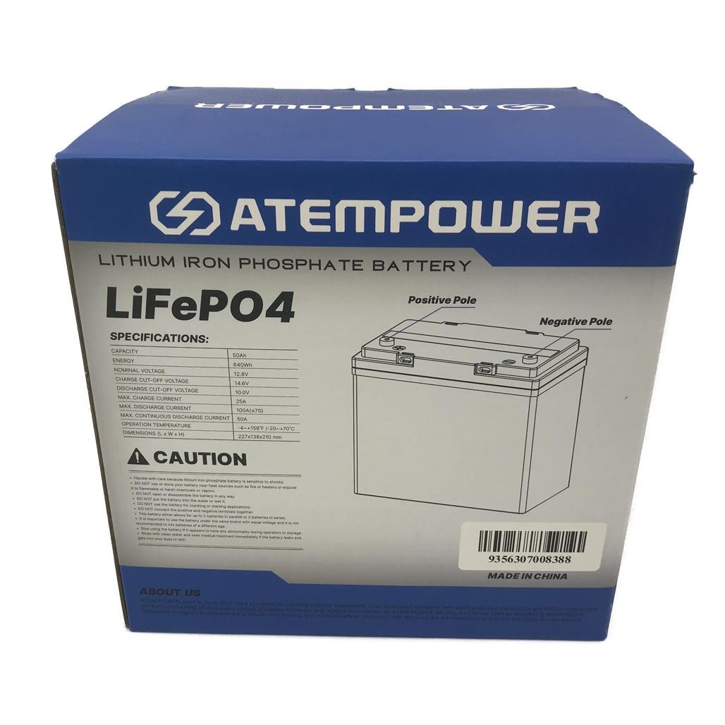 Atem Power 50Ah 12V Lithium Battery LiFePO4 Marine/Caravan Battery NEW