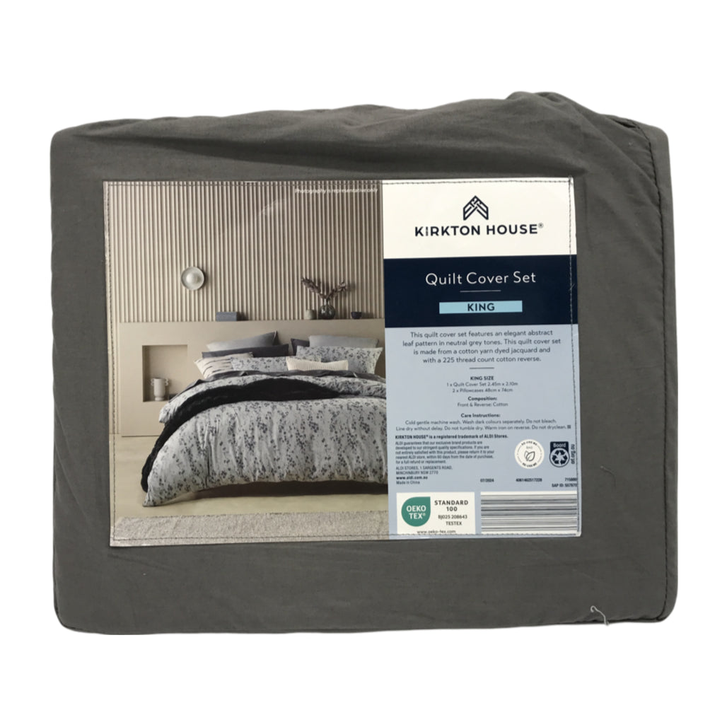 Kirkton House Grey Pattern Quilt Cover Set KING NEW