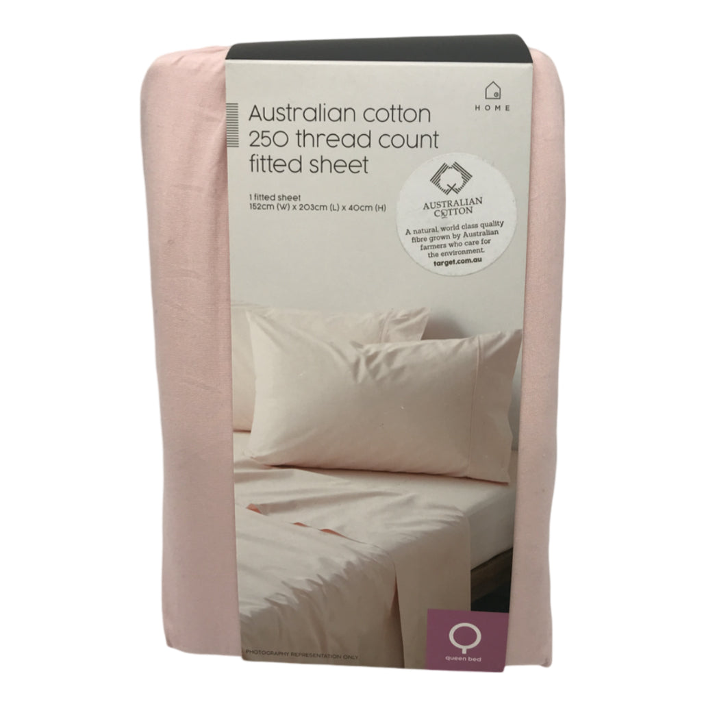 Target Aust. Cotton Queen Fitted Sheet & V Shape Pillowcase Pack Pink NEW