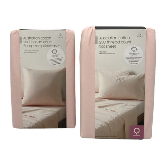 Target Aust. Cotton Queen Flat Sheet & EURO Pillowcases Pack Pink NEW