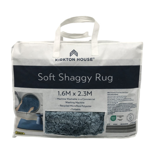 Kirkston House Soft Shaggy Floor Rug Blue 1.6m x 2.3m NEW