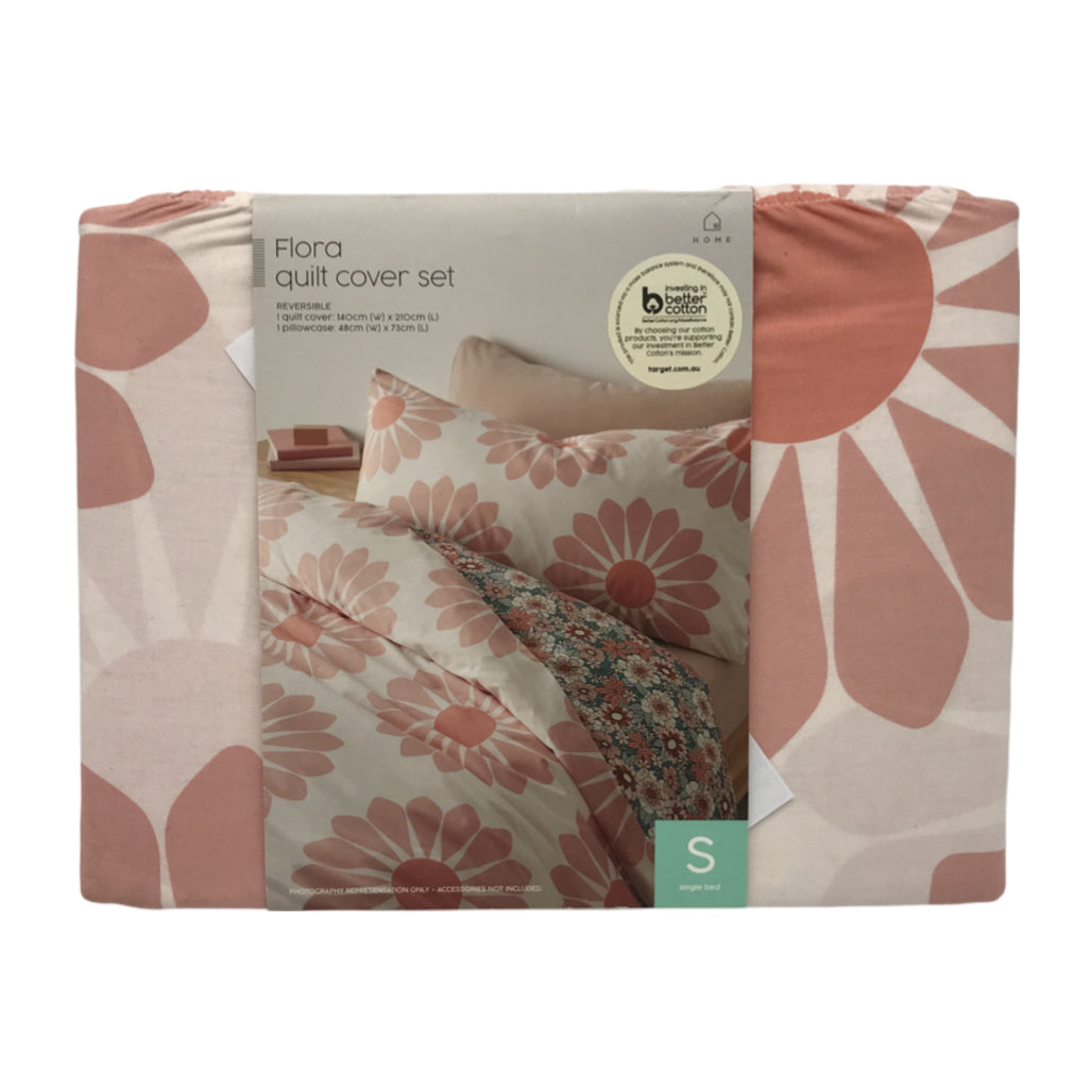 Target Flora Reversible Cotton Pink Quilt CovervSet SINGLE NEW