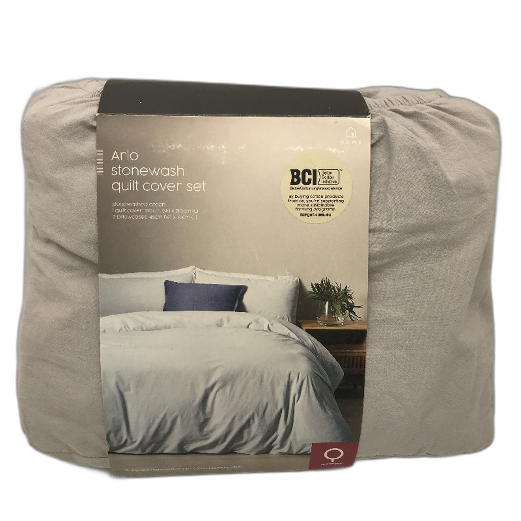 Arlo Stonewash Sky Blue Cotton Queen Quilt Cover Set NEW