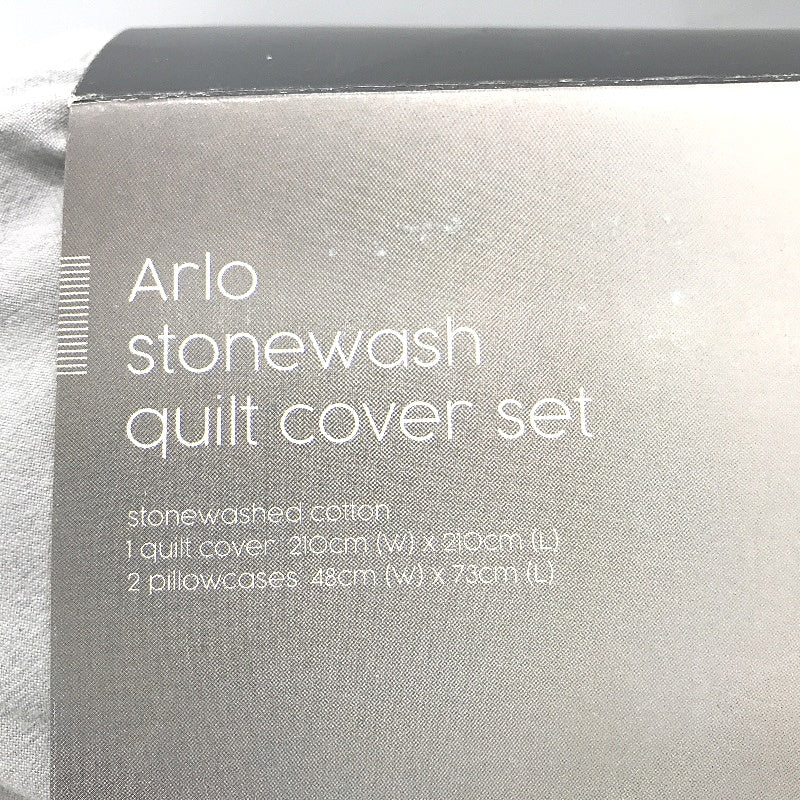 Arlo Stonewash Sky Blue Cotton Queen Quilt Cover Set NEW