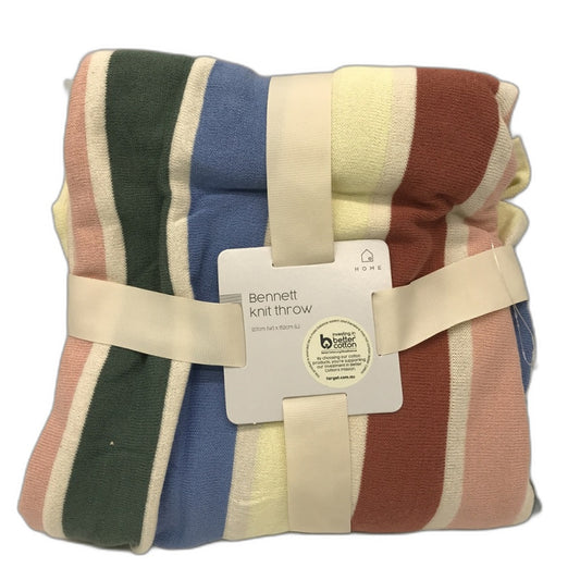 Bennett Striped Cotton Soft Knit Throw NEW