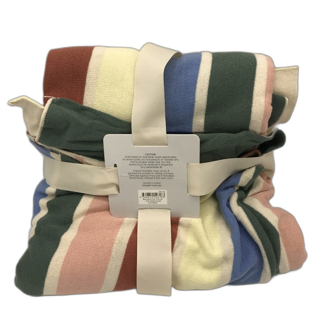 Bennett Striped Cotton Soft Knit Throw NEW