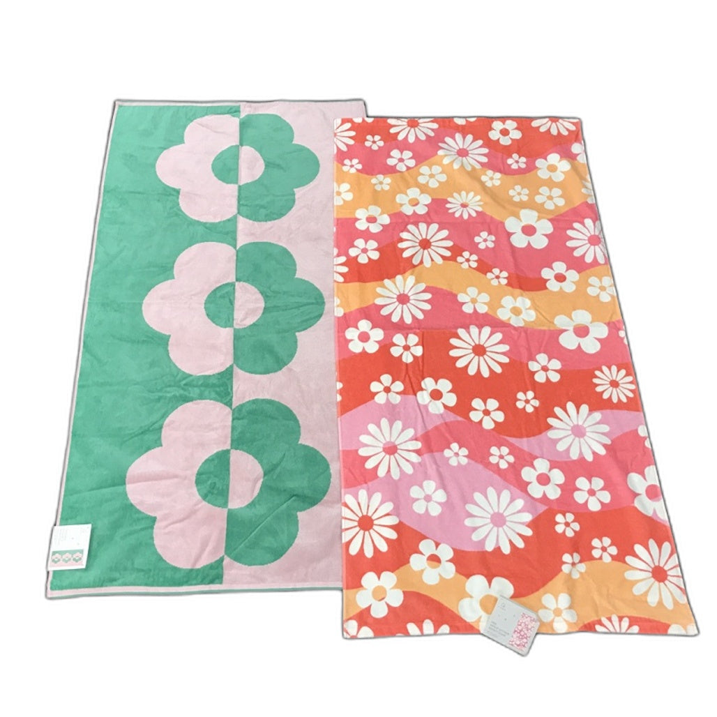 Set of 2 Daisy Jacquard & Mila Velour Printed Beach Towels 68x137cm NEW