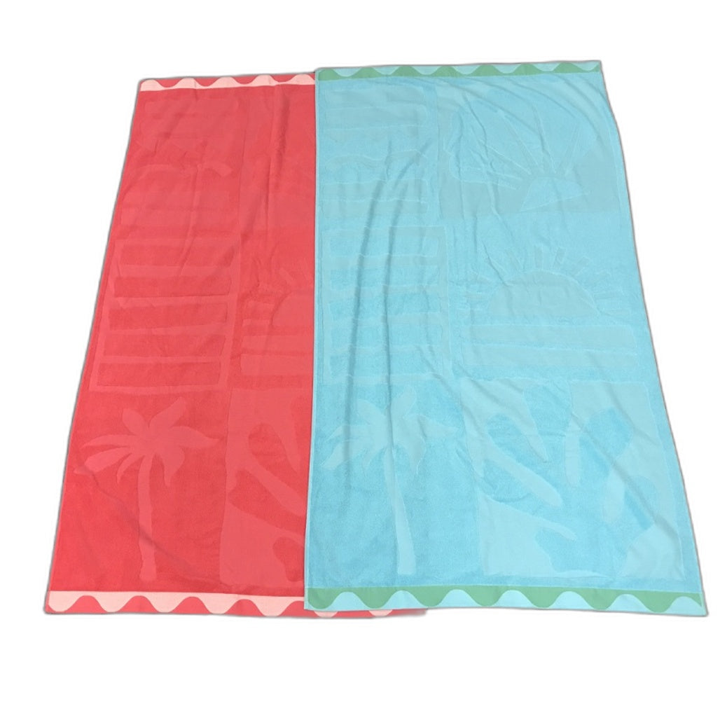 Set of 2 Goldie Aqua & Coral Beach Towels 95x175cm NEW