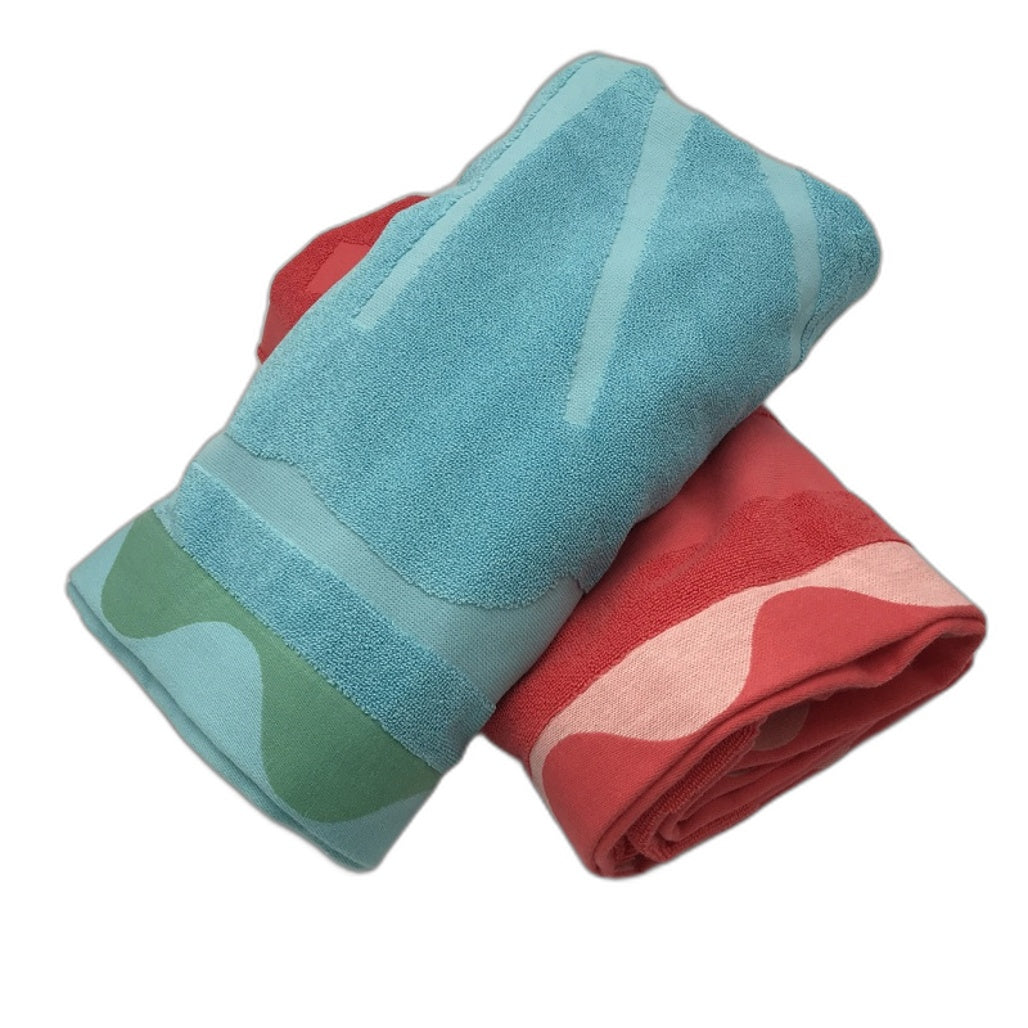 Set of 2 Goldie Aqua & Coral Beach Towels 95x175cm NEW