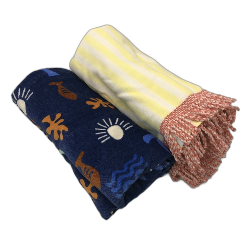 Set of 2 Lemon Soda & Beach Life Velour Printed Beach Towels NEW