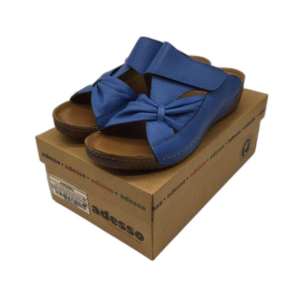 Adesso Lexi Cornflower Blue Bow Mule Leather Slides Ladies EU 41 NEW