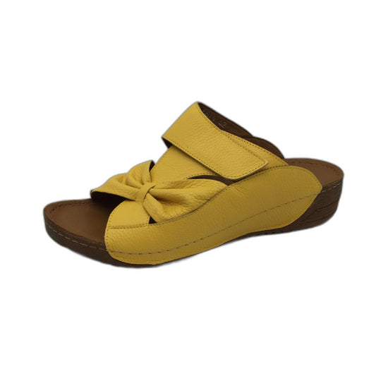 Adesso Lexi Sunshine Yellow Bow Mule Leather Slides Ladies EUR 42 NEW