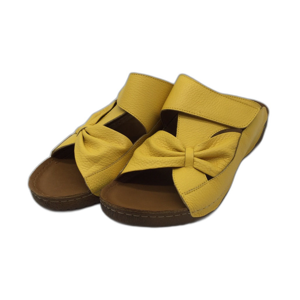 Adesso Lexi Sunshine Yellow Bow Mule Leather Slides Ladies EUR 42 NEW