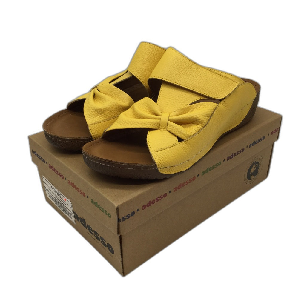 Adesso Lexi Sunshine Yellow Bow Mule Leather Slides Ladies EUR 42 NEW