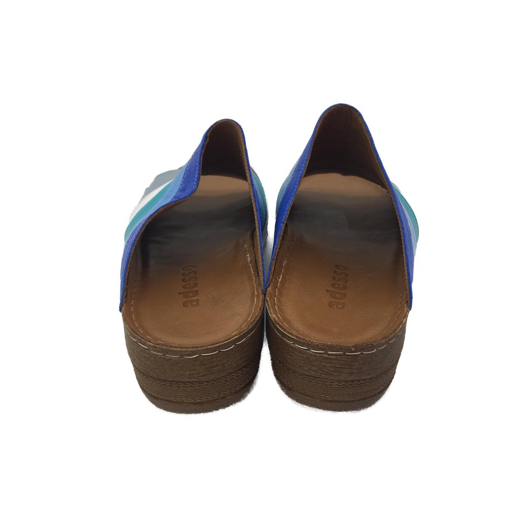 Adesso Eva Waves Blue Sandal Leather Slides Ladies Size 11 NEW