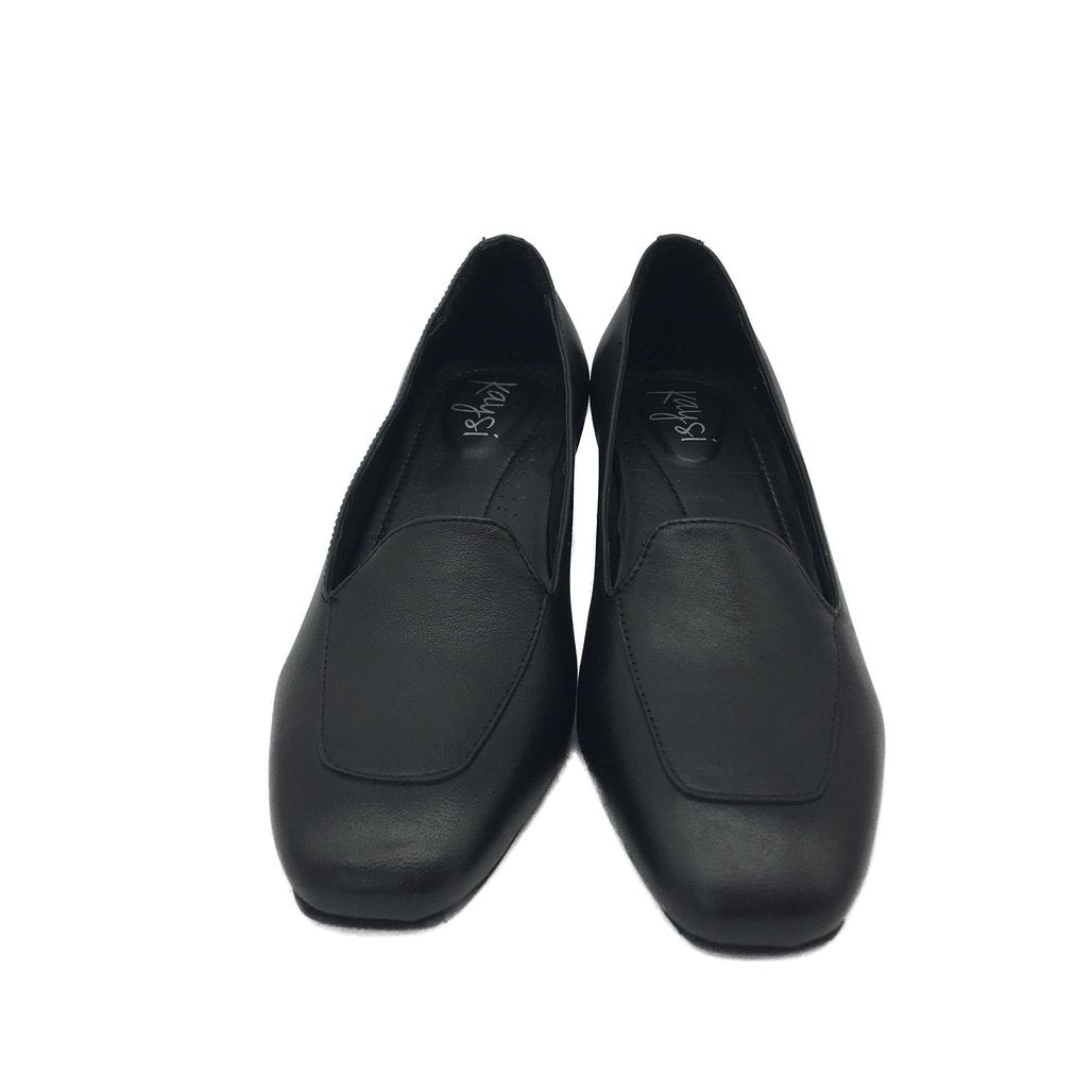 Kaysi Floris Black Leather Low Heel Shoes Ladies Size 10 NEW