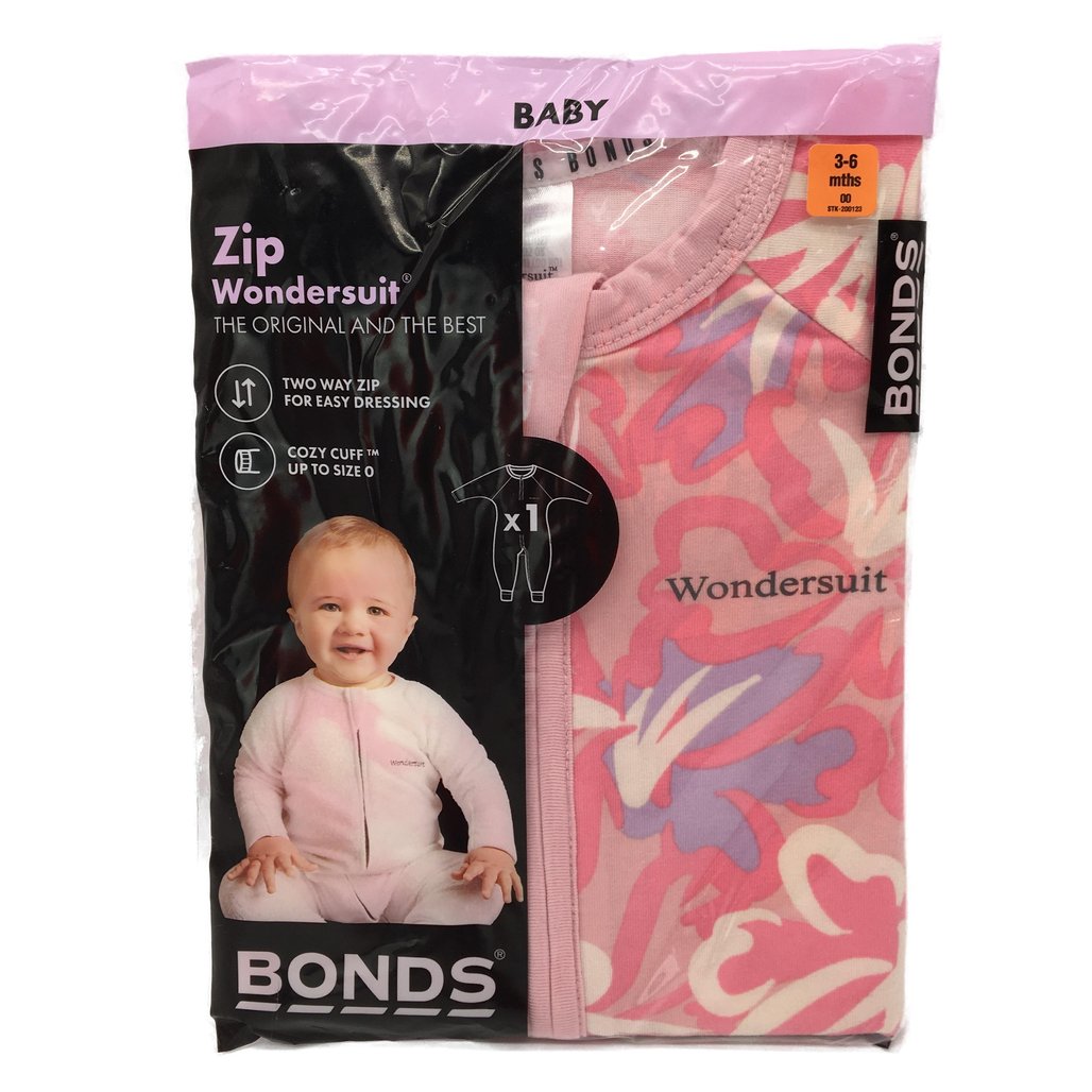 Bonds Baby Pink Floral Wondersuit Romper 3-6Mnths Size 00 NEW