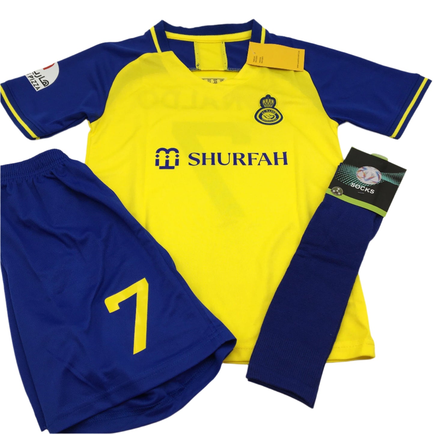 Alnassr F.C. Ronaldo #7 Yellow TShirt, Shorts & Sock Set 6-7Yrs Boys Size 24 NEW