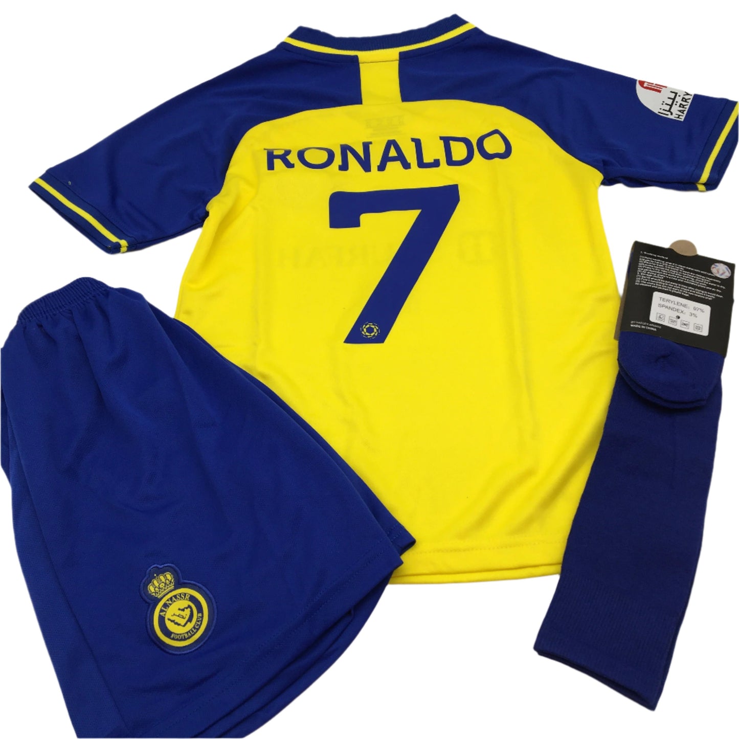 Alnassr F.C. Ronaldo #7 Yellow TShirt, Shorts & Sock Set 6-7Yrs Boys Size 24 NEW