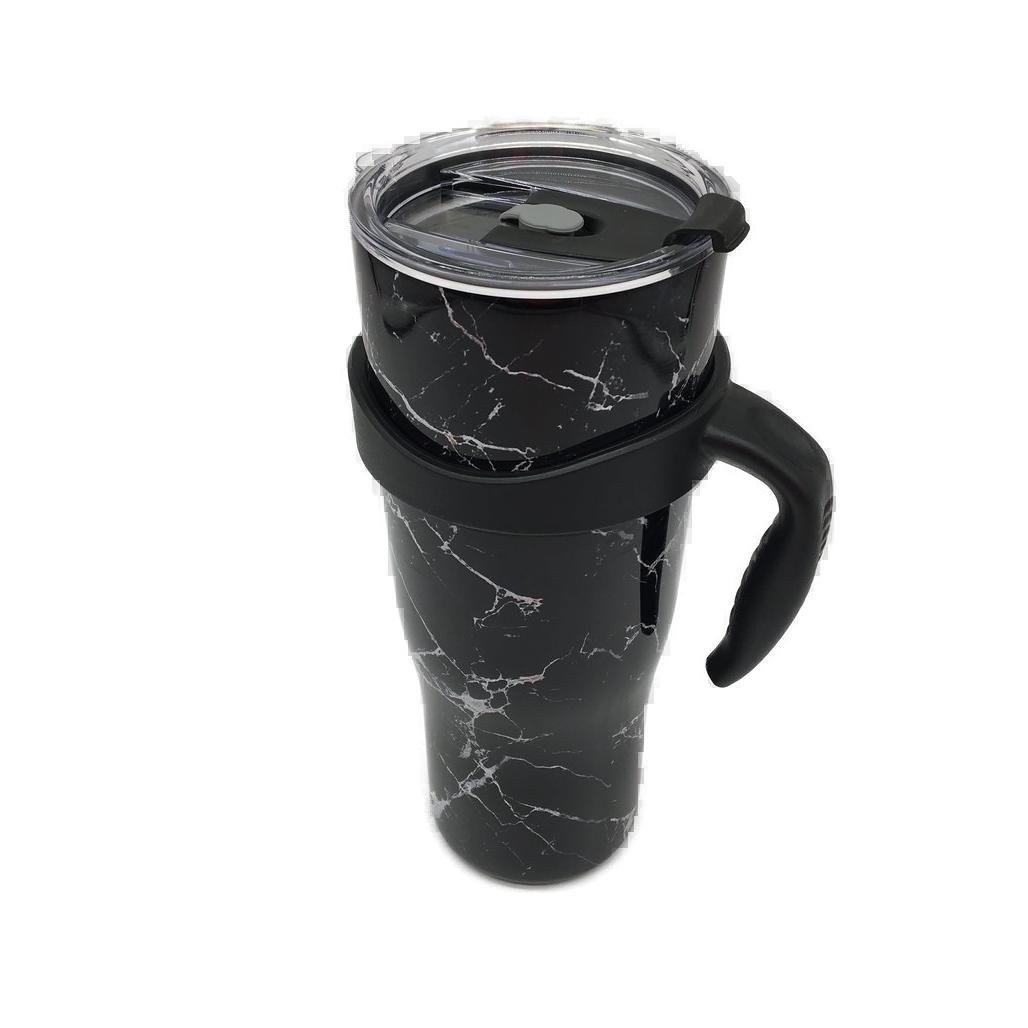 Thily 1180ml Stainless Steel Black Marble Handle/Straw Travel Mug NEW