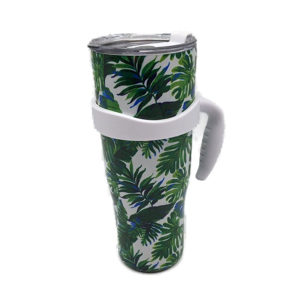 Thily 1180ml Stainless Steel Green Plants Handle/Straw Travel Mug NEW