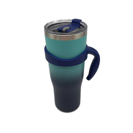 Thily 1180ml Stainless Steel Green & Navy Handle/Straw Travel Mug NEW