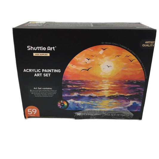 Shuttle Art 59 Piece /30 Colours Acrylic Painting Art Set Inc Easel NEW