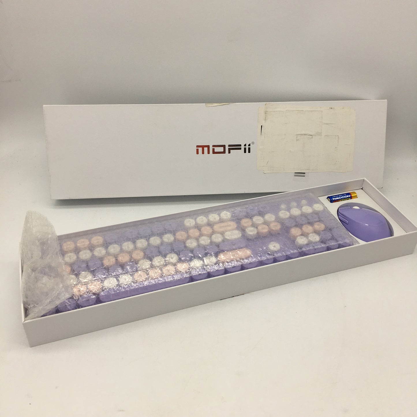 Mofii Wireless Full-Sized Keyboard and Mouse Combo Set Purple Typewriter NEW