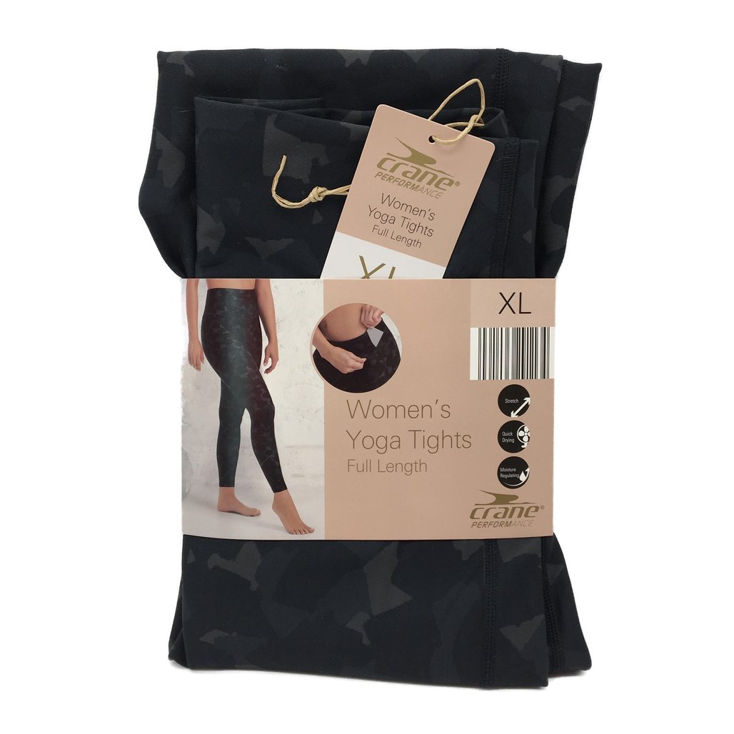 Crane Performance Womens Black Yoga Full Length Tights Size XL NEW