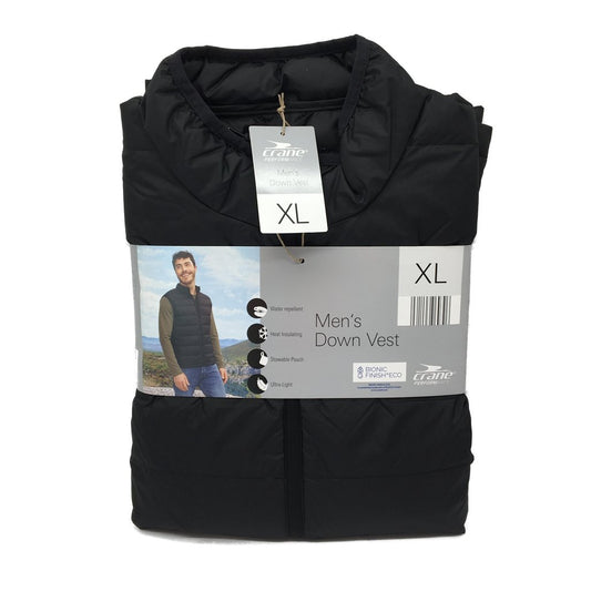 Crane Performance Mens Black Water Repellent Down Vest Size XL NEW