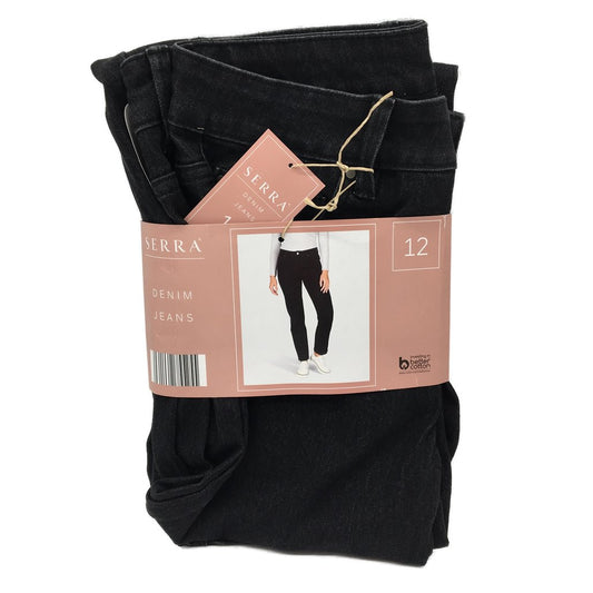 Serra Womens Black Cotton Straigh High Rise Denim Pants Size 12 NEW