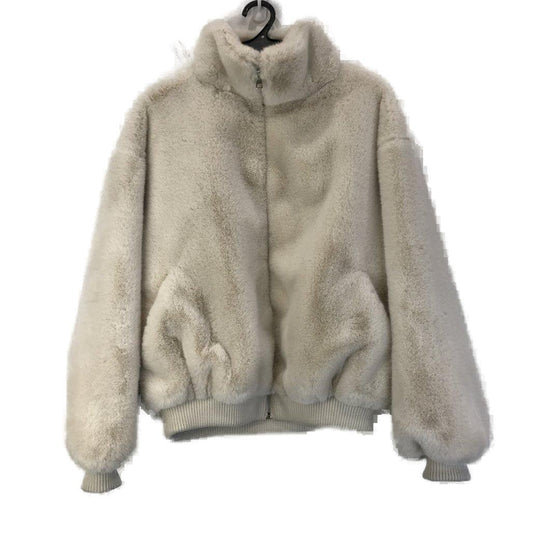 Zara Womens Faux Fur Leather Ivory Bomber Jacket Size XS NEW