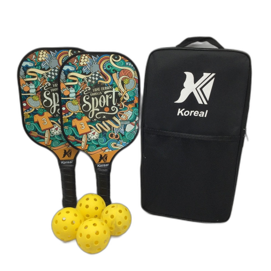 Korel Hand Drawn Pickleball Paddles Set with 4 Balls NEW