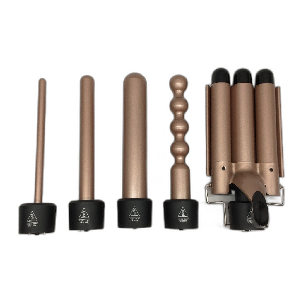 3 Barrel Hair Crimper MultI -Function Gold Curling Iron 5 in 1 NEW