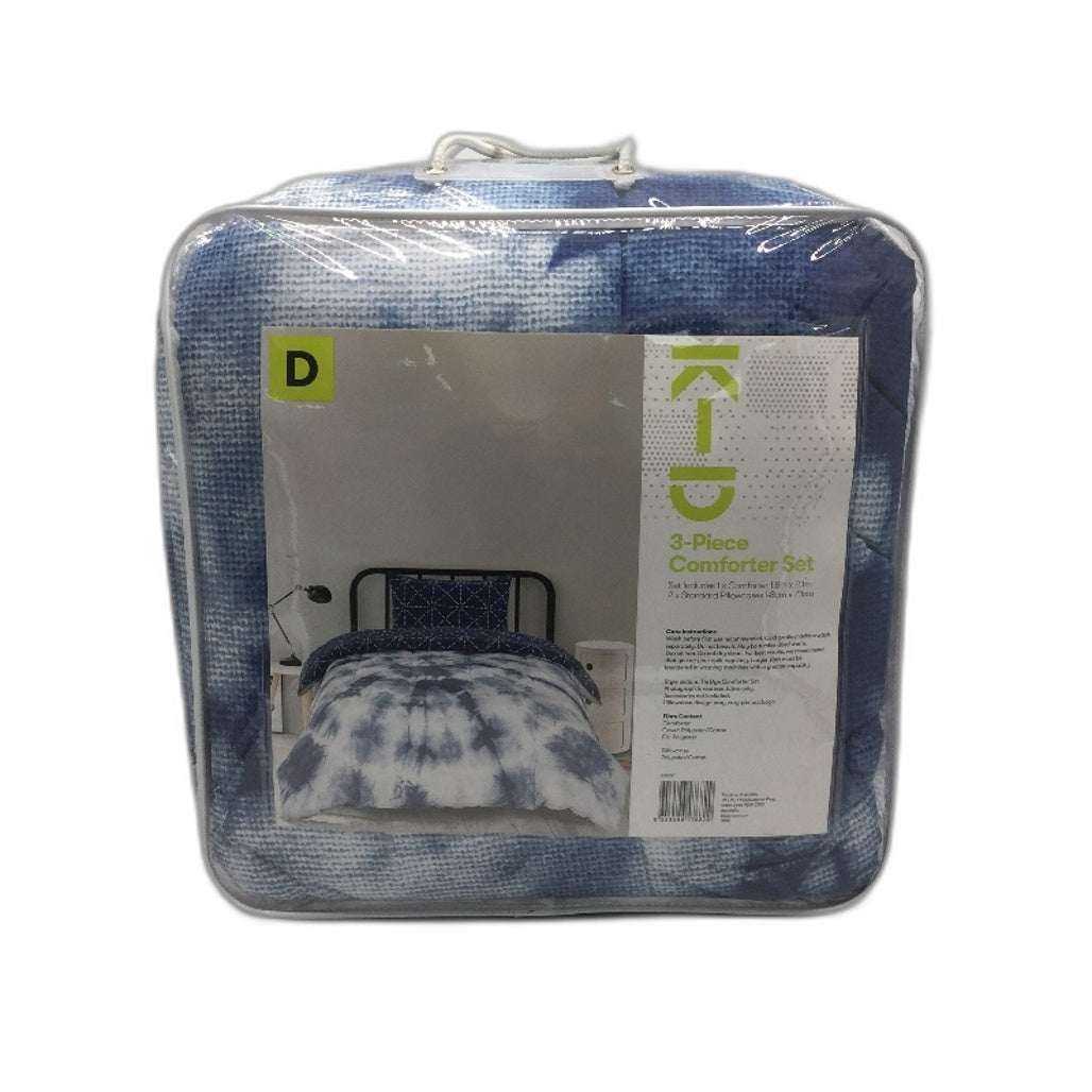 K-D 3 piece Comforter Double Blue Bed Sheet Set NEW