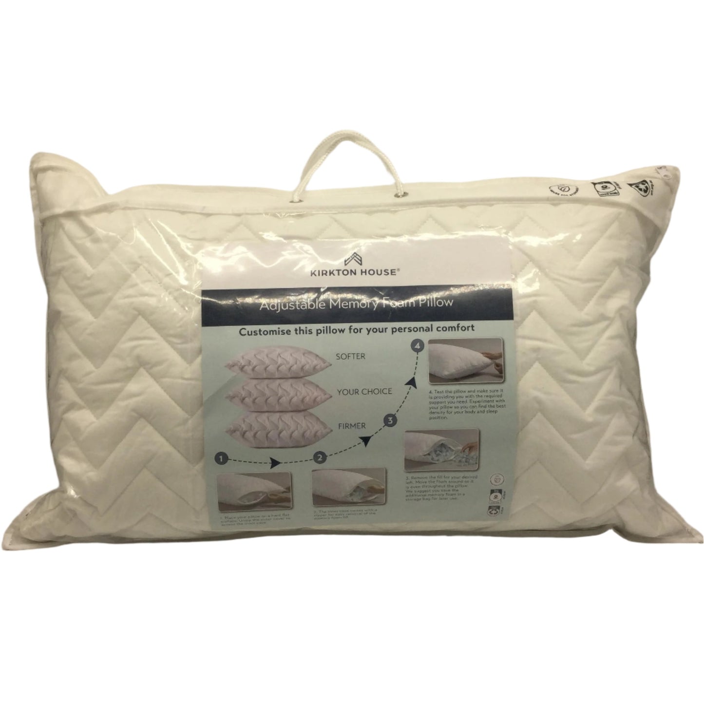 Kirkton House Adjustable Memory Foam Pillow with Removable PIllow Protector NEW