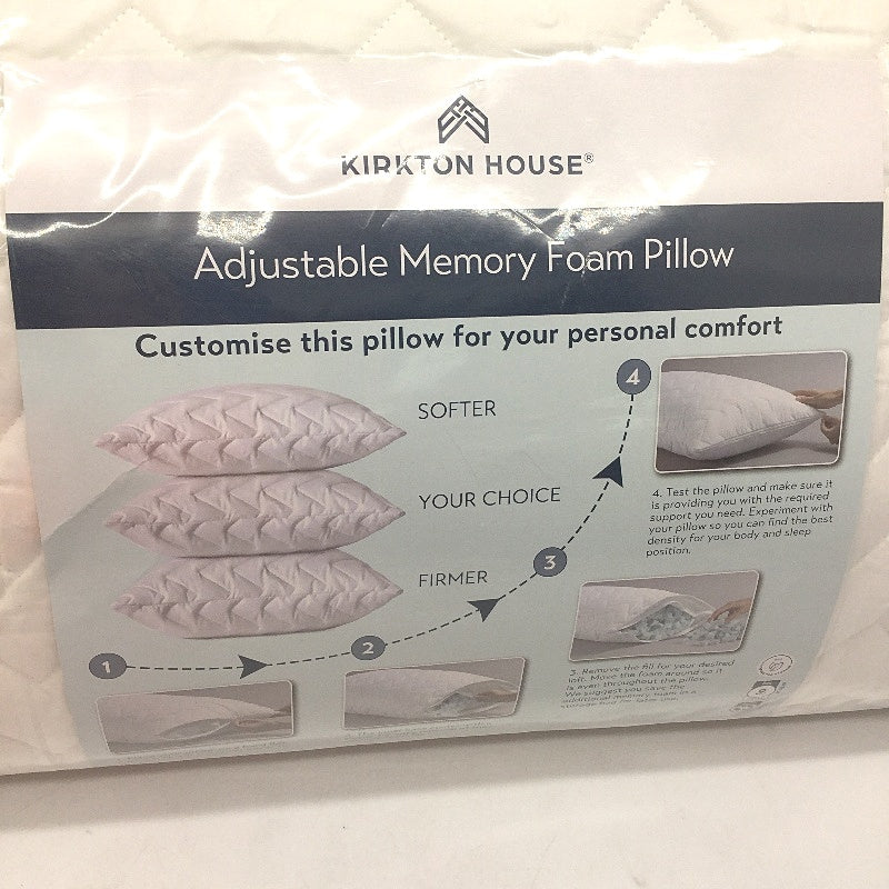 Kirkton House Adjustable Memory Foam Pillow with Removable PIllow Protector NEW