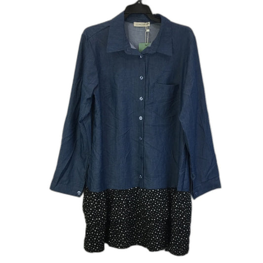 Valentina Blue & Black Button Up Shirt Dress Long Sleeve Ladies Size 3XL NEW