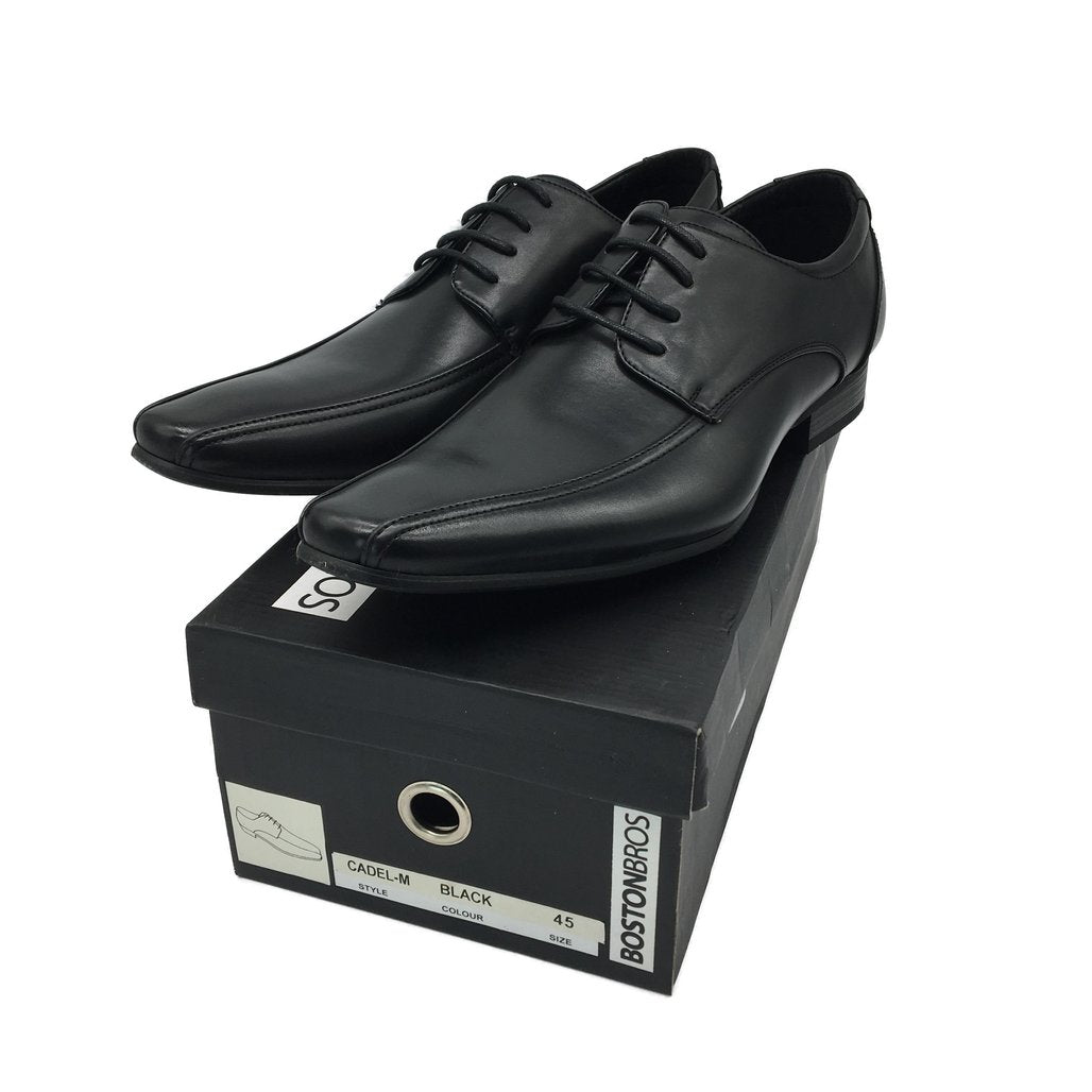 Boston Bros Mens Cadel-M Black Leather Look Formal Shoes Size 45 NEW