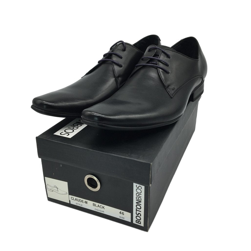 Boston Bros Mens Claude-M Black Leather Look Formal Shoes Size 46 NEW