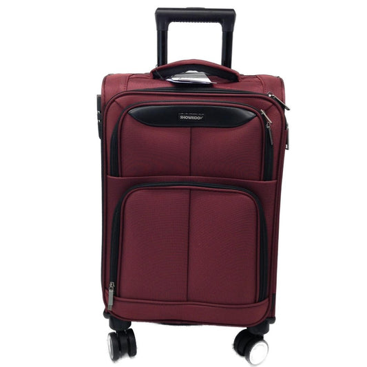 Showkoo 50cm Red Wine Cloth Wheeled Carry On Suitcase NEW