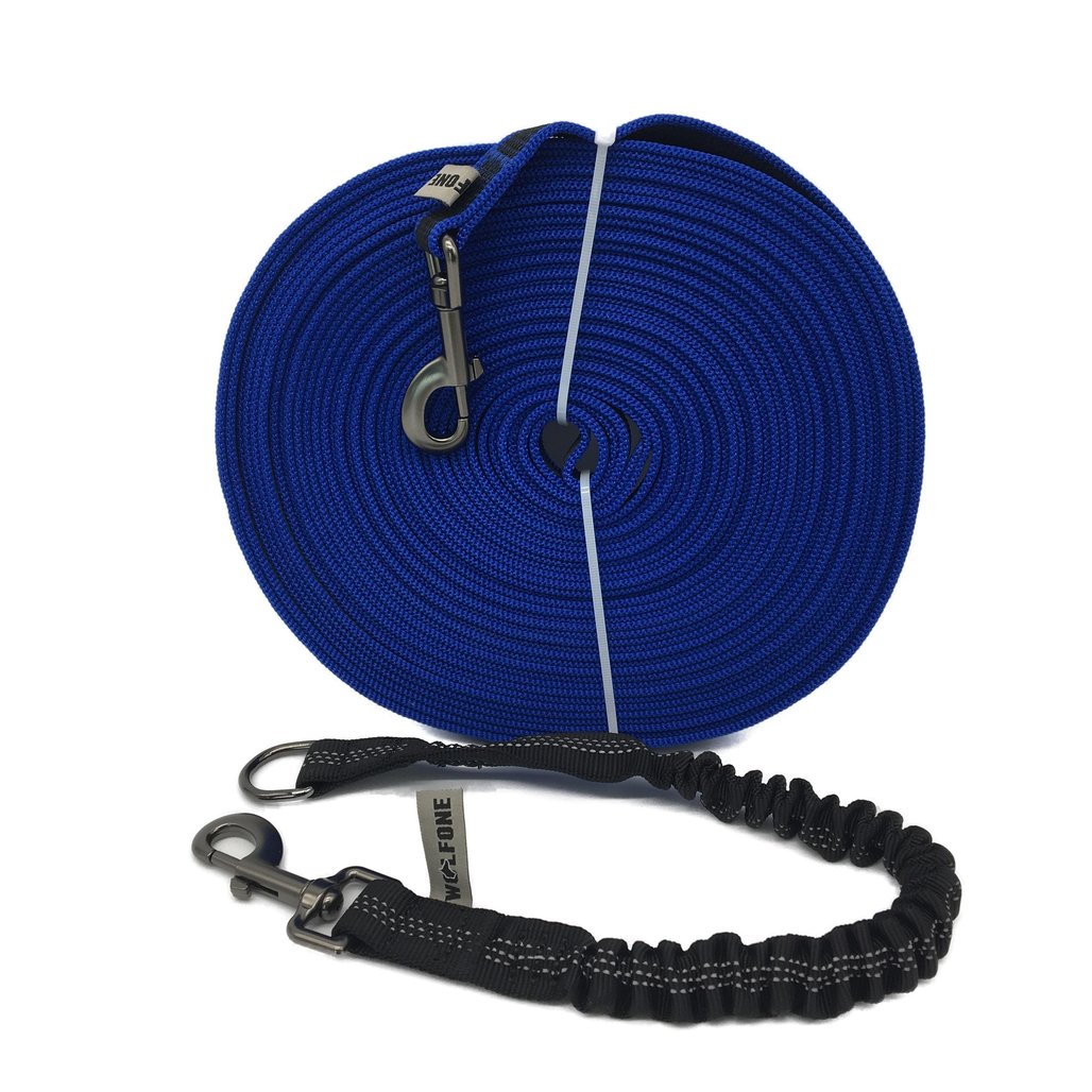 Wolfone 15 m Deep Blue Rubberised Training Dog Leash Set NEW